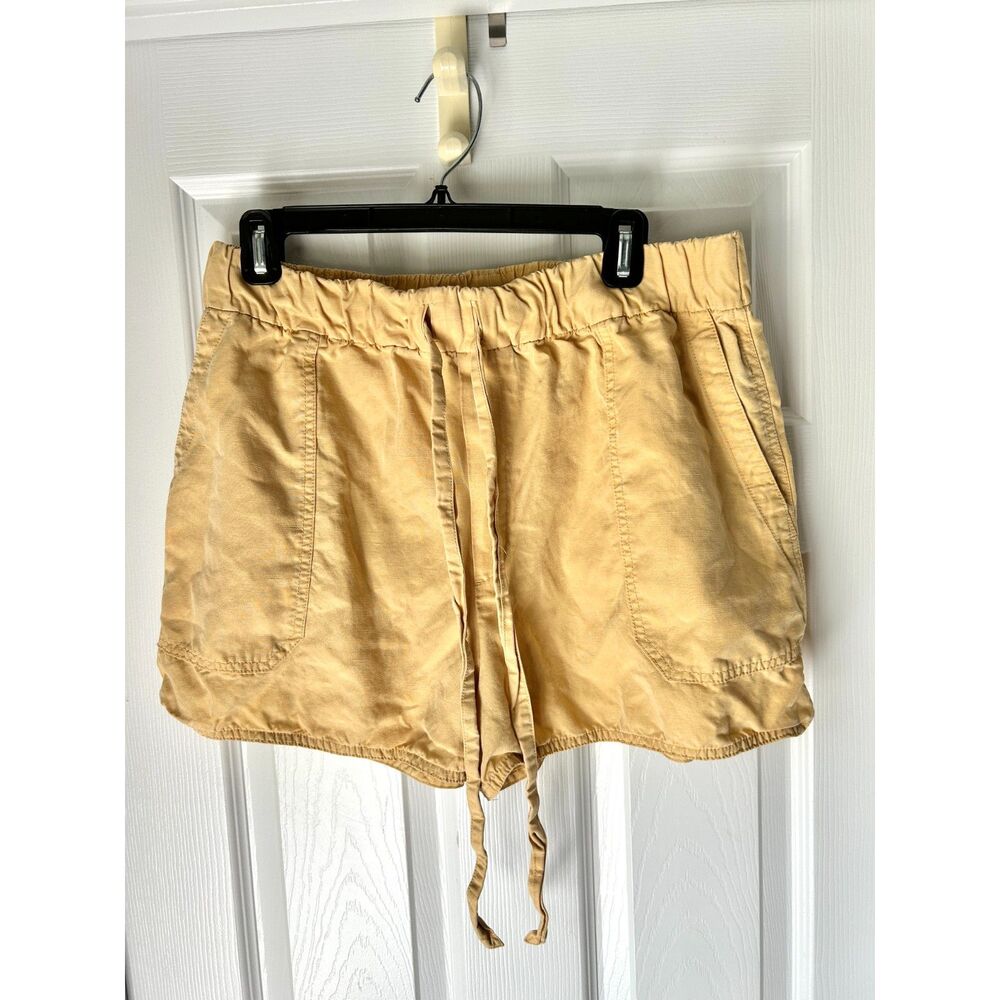 Club Monaco High Rise Pull On Shorts Sz 12 yellow linen blend